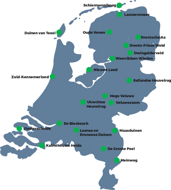 Kaart nationale parken van Nederland